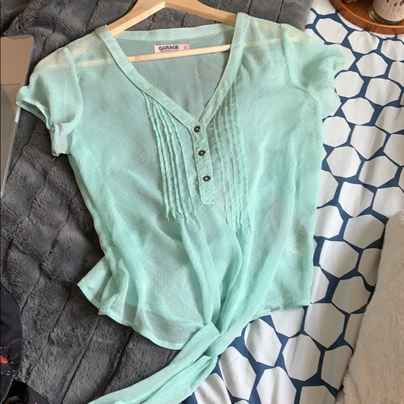 Garage green polka dot tie front top sz small - Picture 2 of 3